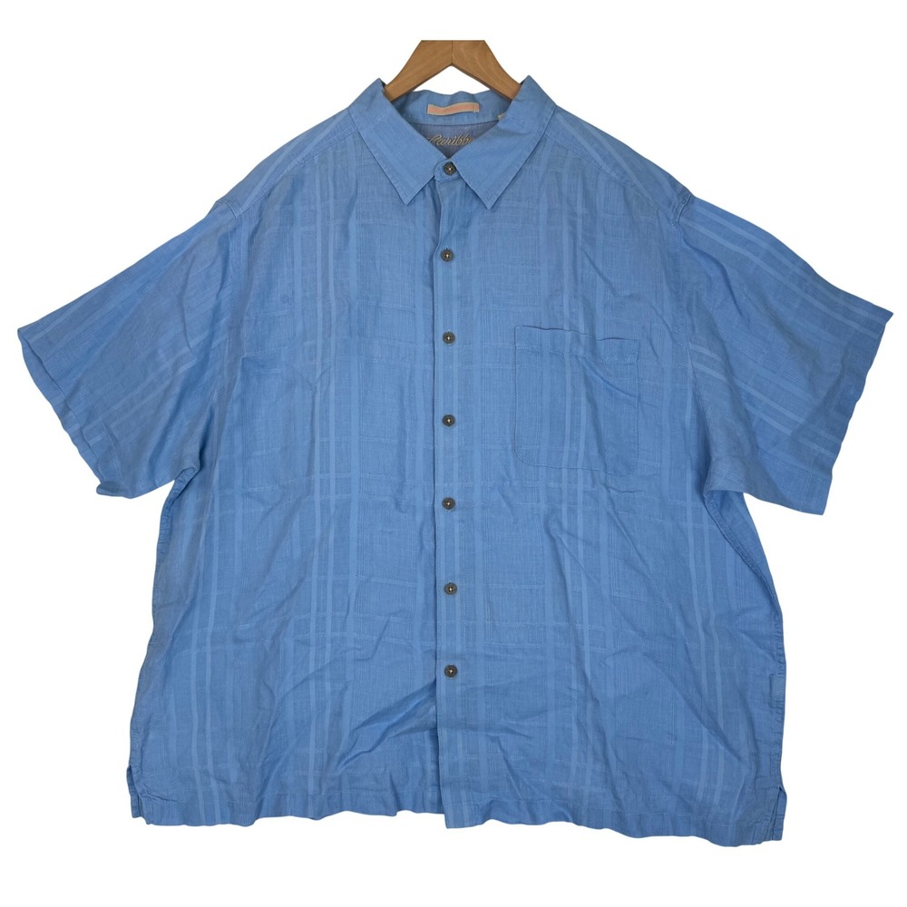 Carribbean Blue Linen Blend Button Down Shirt Short Sleeves Casual Summer Sz 2XB